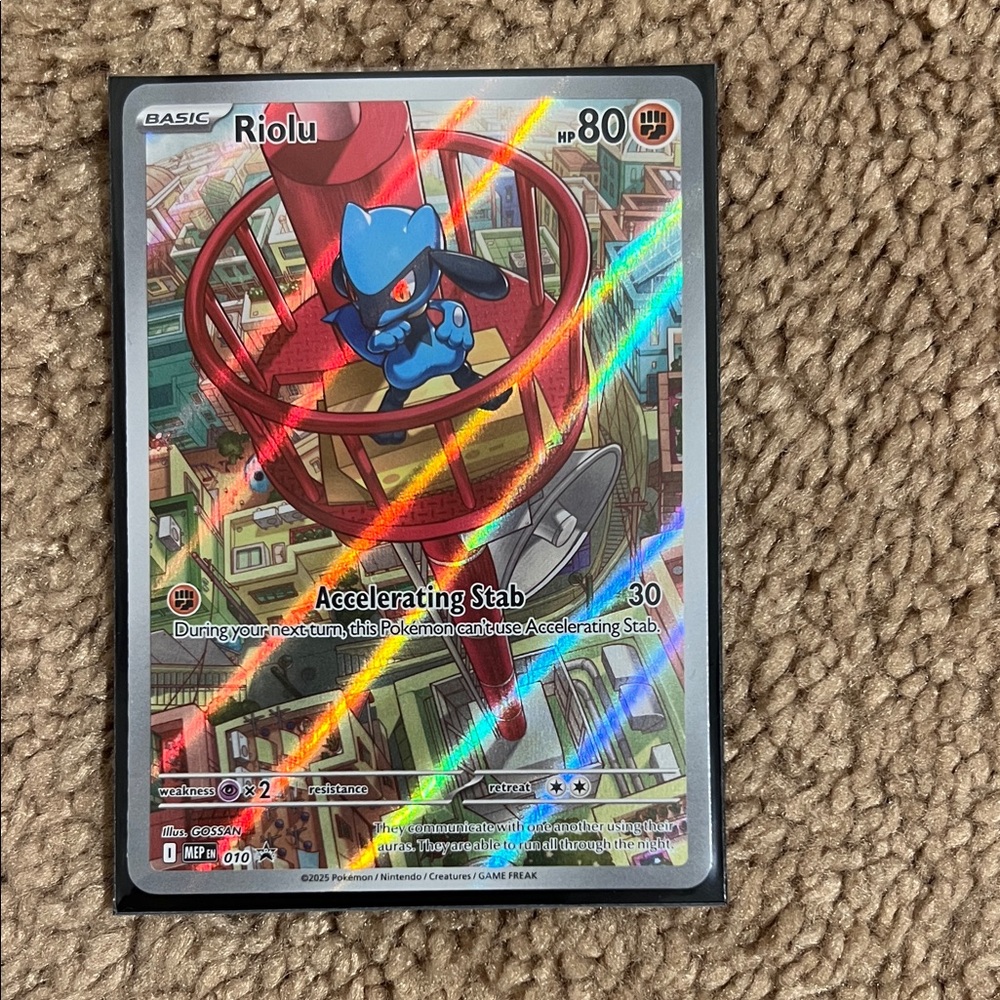 Pokemon Riolu Holo Foil Card - Blue, Red